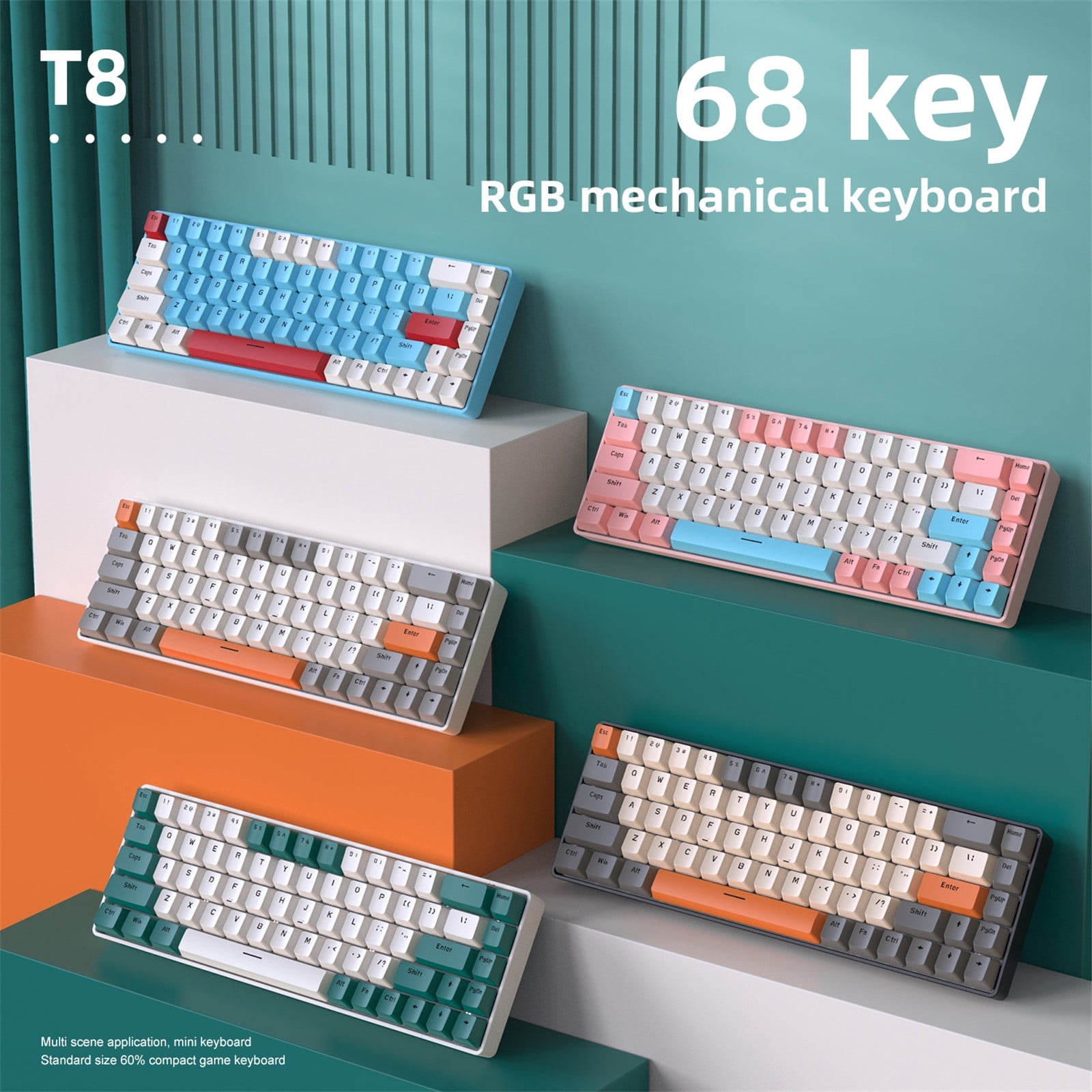 Kcavykas Computer Desktop Gaming Keyboard 68 Key Mechanical Keyboard ...