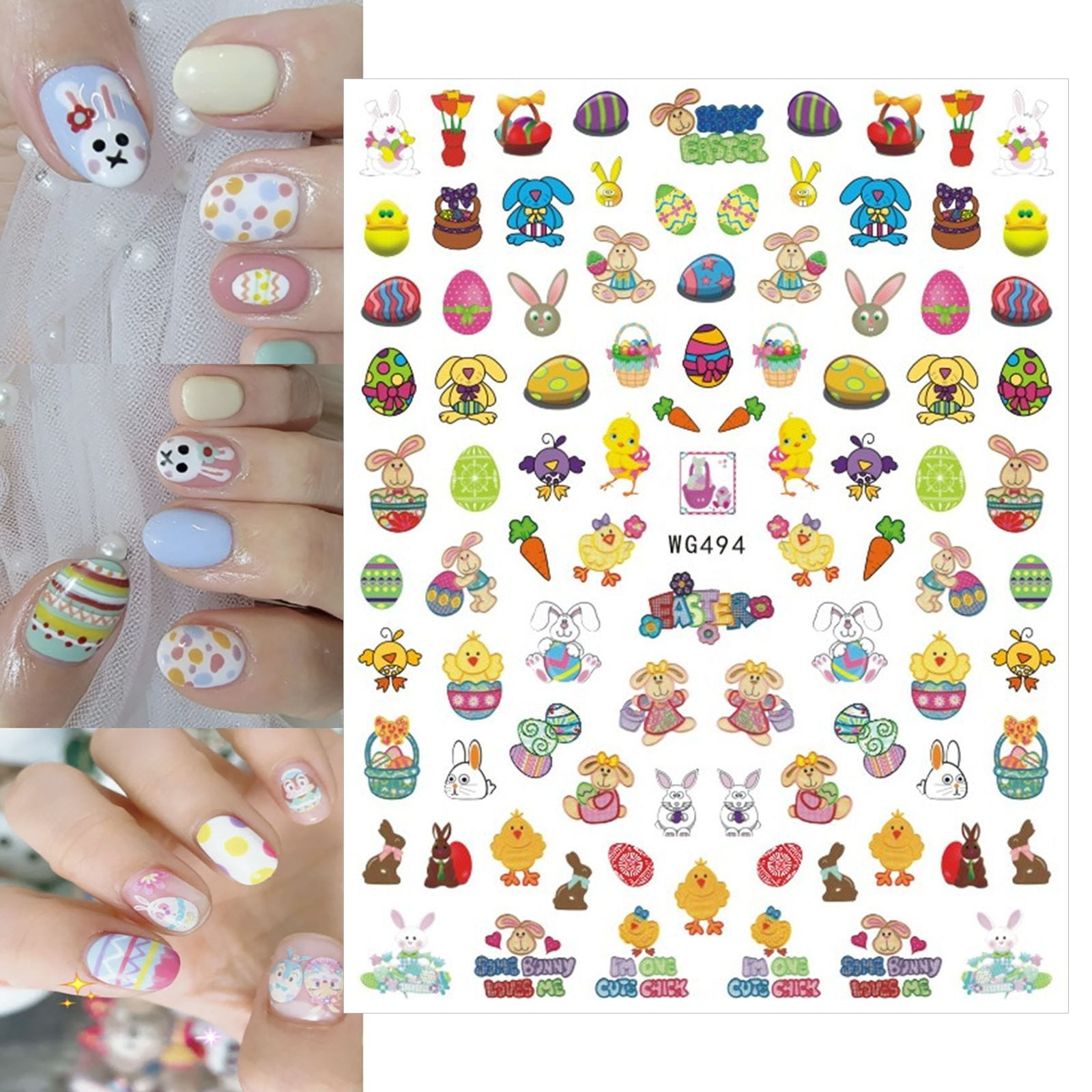 WalGRHFR 2024 Easter Nail Stickers 3D Back Glue Golden Egg Bunny Easter