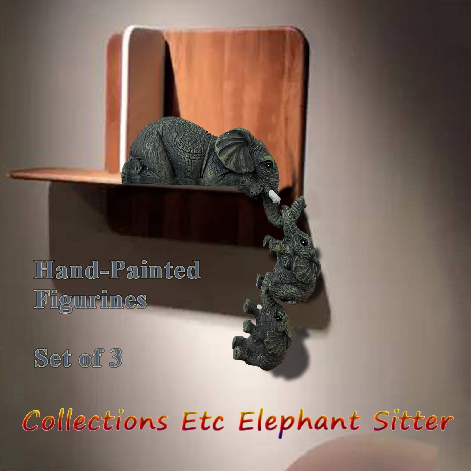 WalGRHFR Elephant Sitter HandPainted Figurines Set Of 3 Mother Two