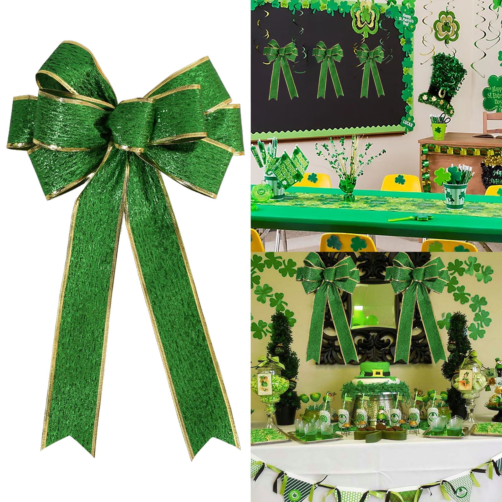 WalGRHFR Irish Knot Ribbon Bow Pendant Decorated With Green Gold Ribbon