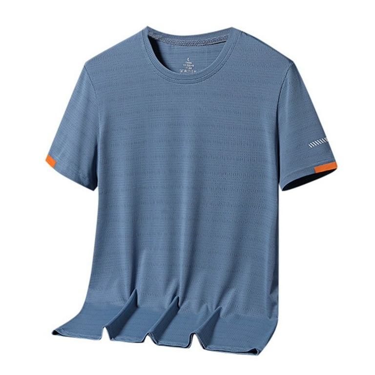 WalGRHFR Summer Male Graphic T Shirts 2024 Summer New Ice Elastic Ice Silk Casual Casual Baggy Size Round Neck Men s Short Sleeved T Shirt Blue M Walmart