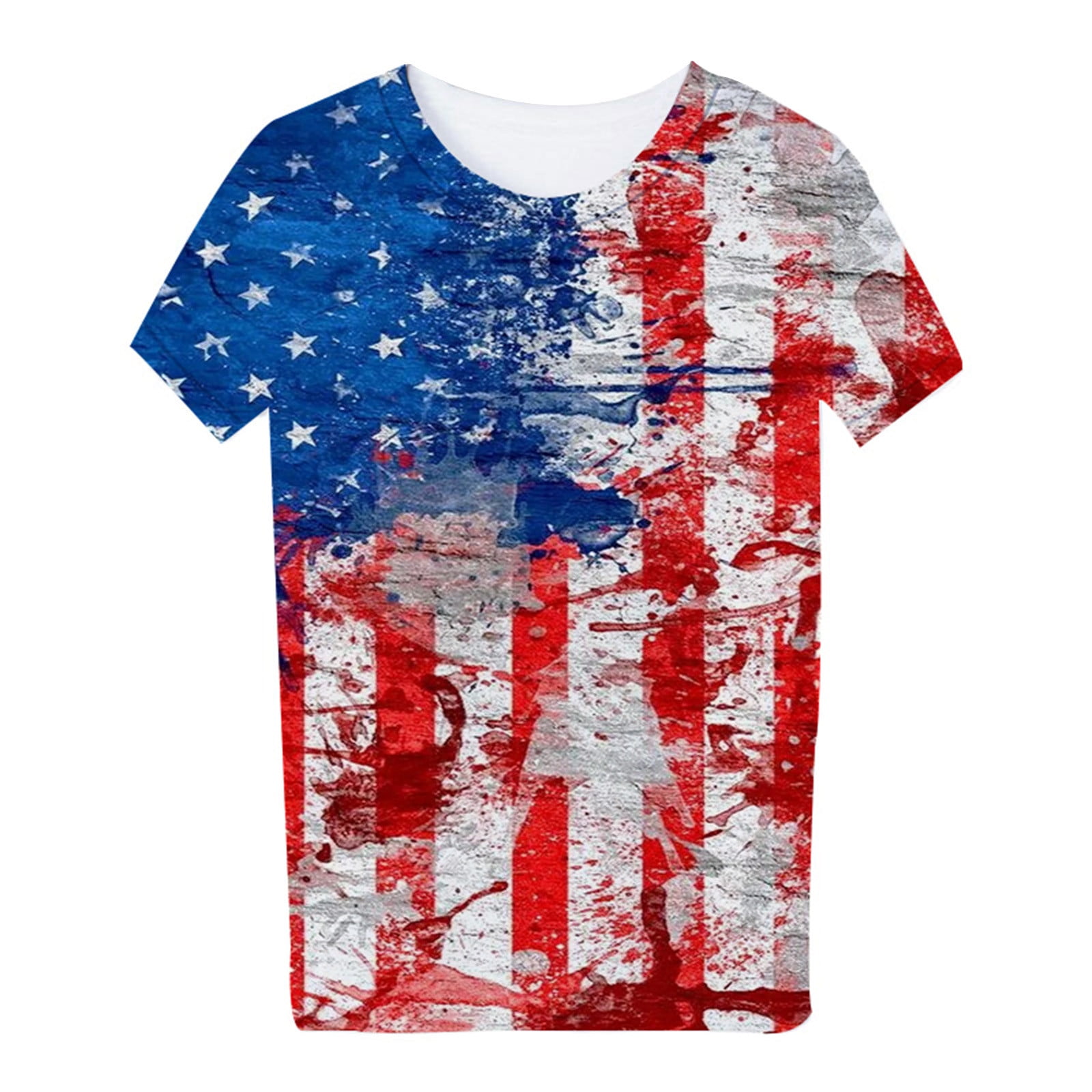 WalGRHFR Summer Male White T Shirts for Men Mens Usa Flag T Shirt Short