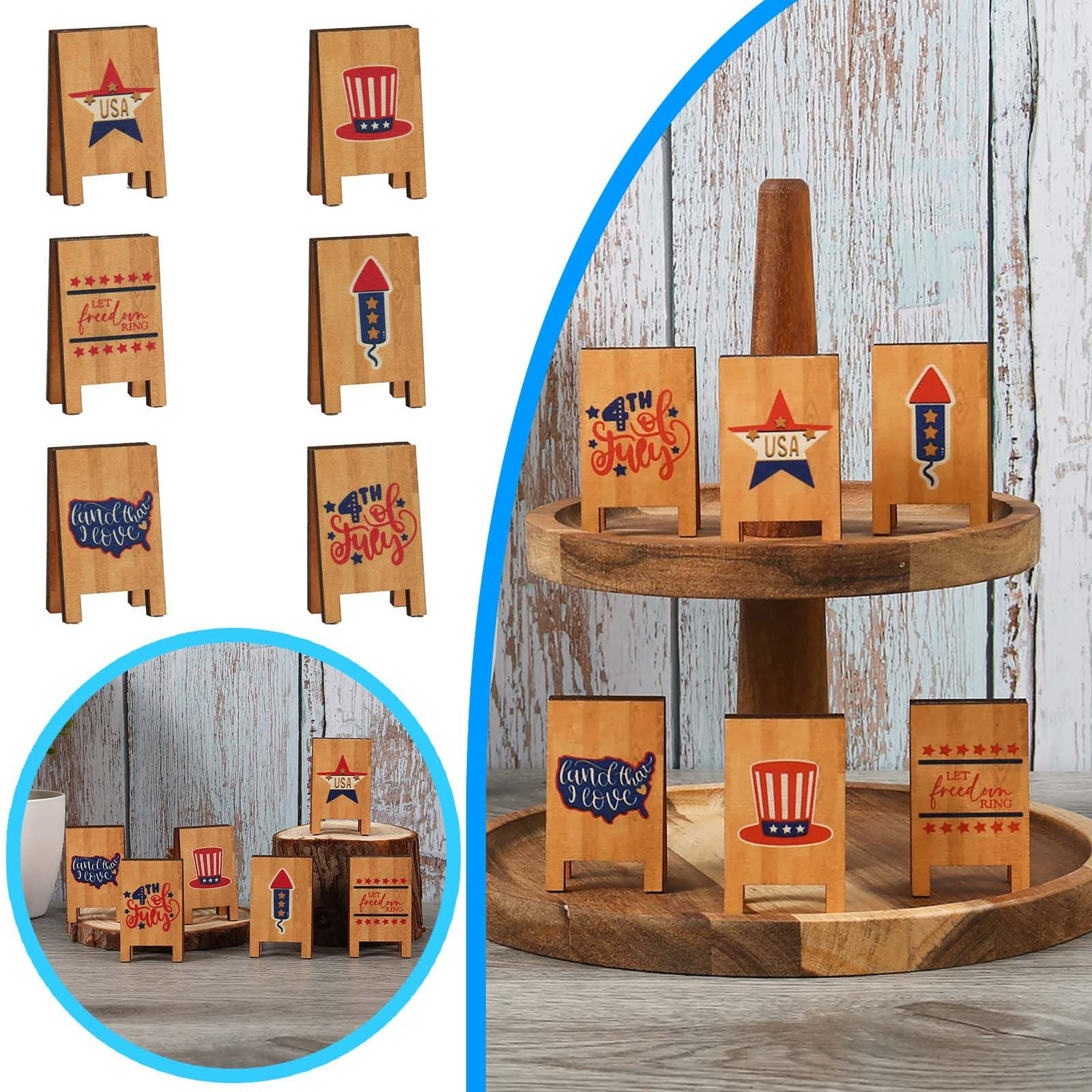 WalGRHFR Tiered Tray Decor Set Wood Patriotic Tiered Tray Decor USA
