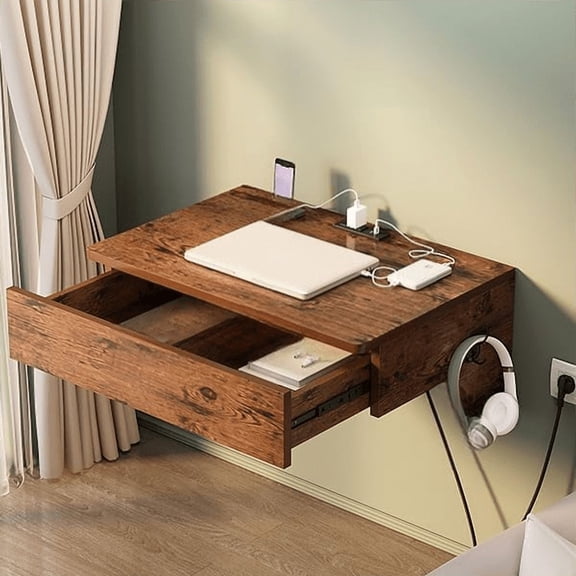 WalL mOUNTED tABLE WITH pOWER oUTLETS, mULTIFUNCTIONAL fLOATING cOMPUTER dESK wRITING sTUDY tABLE WITH dRAWER lAPTOP cOMPUTER tABLE wRITING wORKSTATION hOME oFFICE tABLE FOR lIVING rOOM, oFFICE