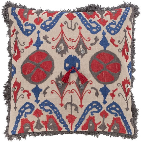 Walai WLA-001 22"H x 22"W Square Pillow Cover Red/Ivory/Blue/Gray/Charcoal/Khaki