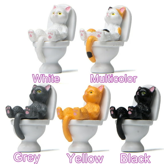Walbest 1.38 Inch Toilet Funny Cat Figurine Spiritual Consolation PVC Vivid Appearance Toilet Series Cat Statue, Desktop Cartoon Landscaping Ornament, 1pc
