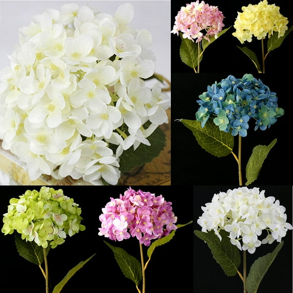 Walbest 1 Bouquet Faux Artificial Silk Flower Hydrangea Leaves Craft for Wedding, Party, Home Decor, Stages, Dining Room, Count Yards, Stores, etc