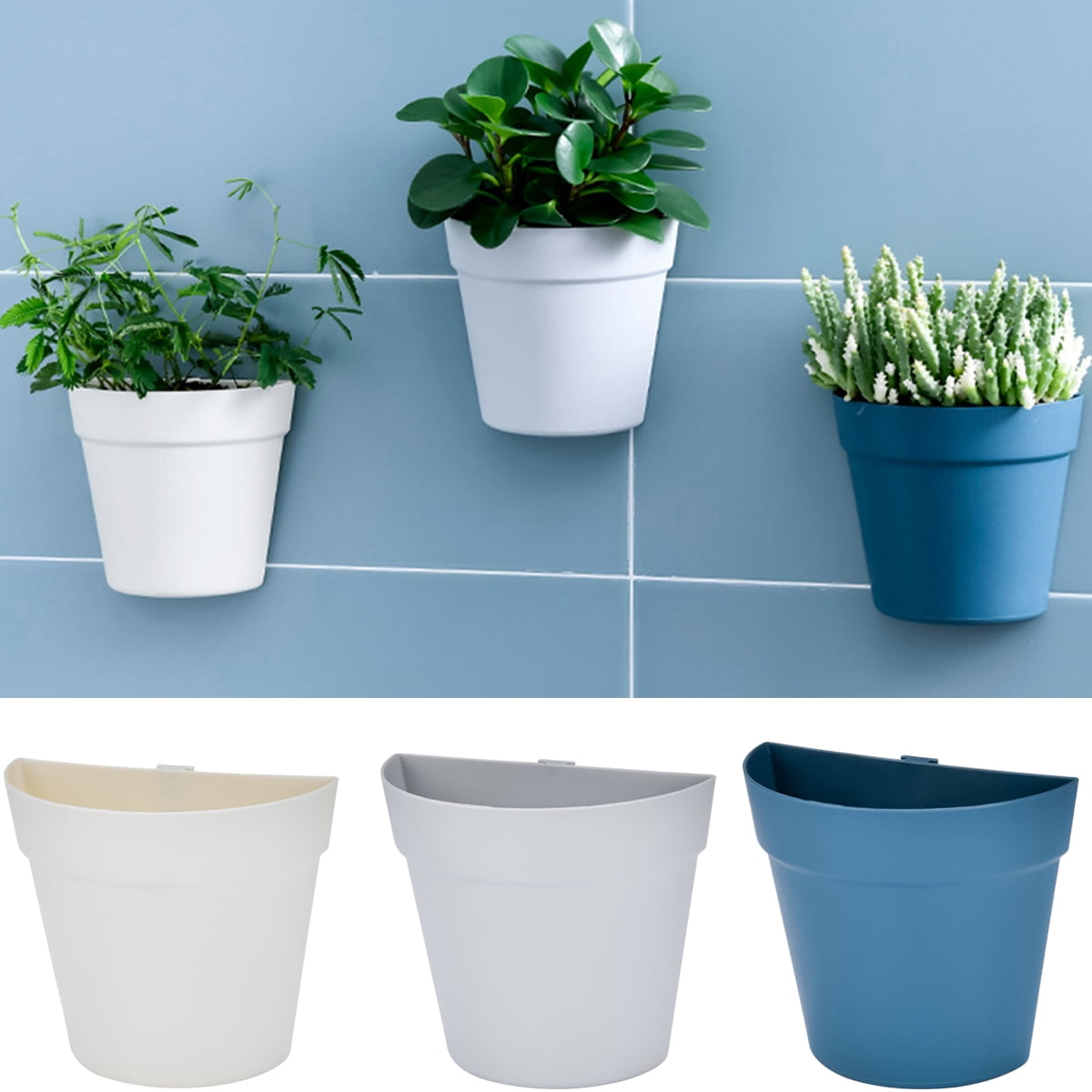 Walbest 1 Pack Wall Mounted Planter Bonsai Flower Pot Half Round