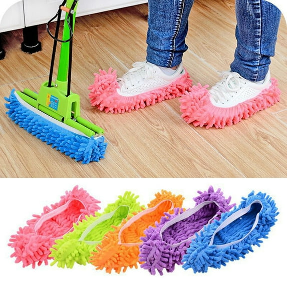Walbest (1 Pair)2pcs Mop Slippers Shoes Cover, Soft Washable Reusable Microfiber Foot Socks Floor Dust Dirt Hair Cleaner for Bathroom Office Kitchen House Polishing Cleaning