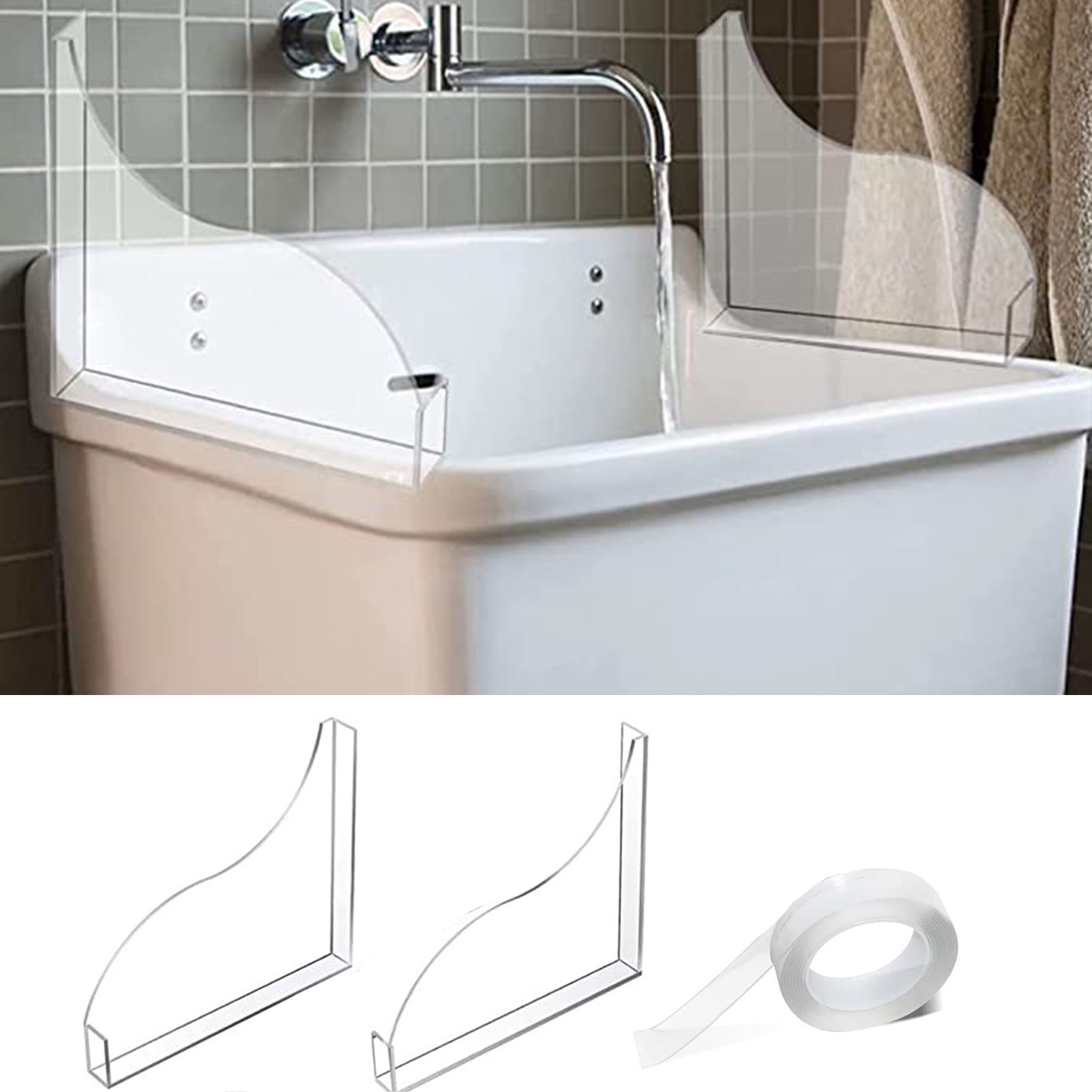 Walbest 1 Pair Acrylic Bathtub Splash Guards, Curved Design Transparent ...