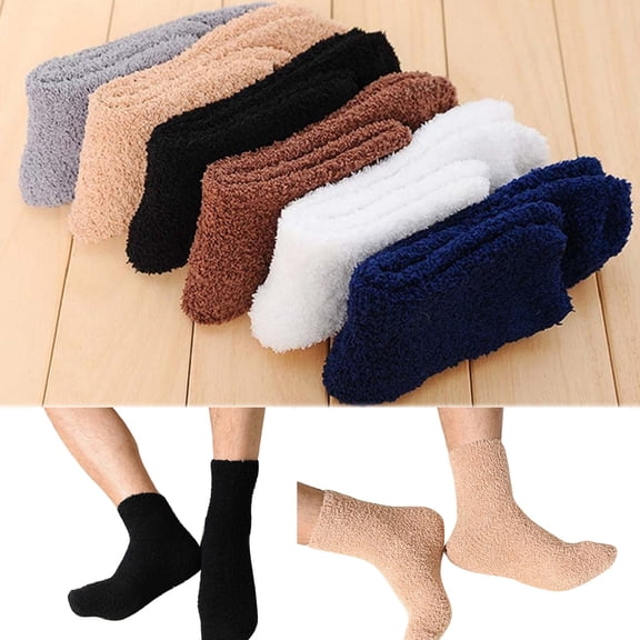 Walbest 1 Pair Men's Warm Coral Fleece Floor Socks Breathable Stretchy Fluffy Soft Fuzzy Home Socks Free Size