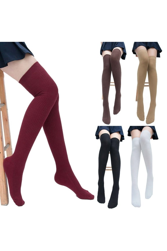 1 Pair Solid Color Thigh High Socks Over The Knee Socks for Women Boot Sock Winter Leg Warmer Knitted Long Stockings, 21.6 x 6.7 Inches