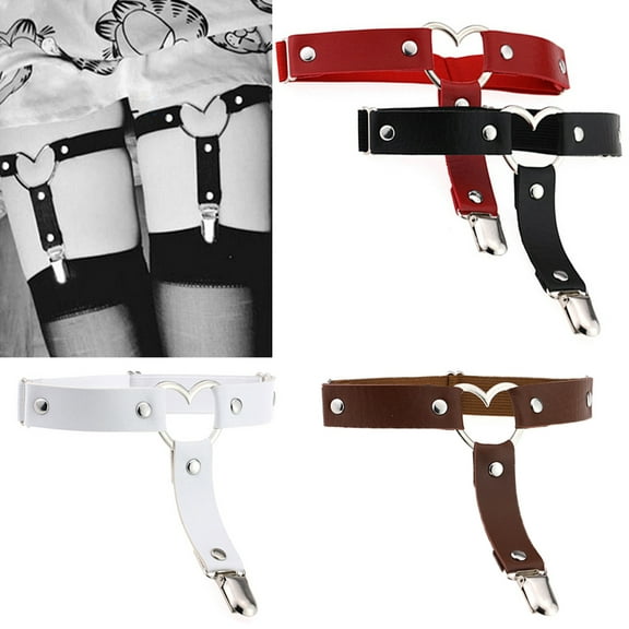 Walbest 1 Pair Women Gothic Heart Sexy Garter Belts Leg Ring Leg Elastic Punk Rock Anti-Slip Harness Garter Belts, Adjustable Tight Suspender with Metal Clips