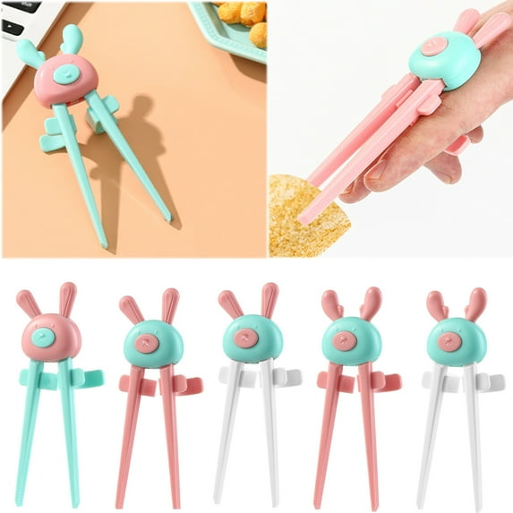 Walbest 1 Pair of Finger Chopsticks Cartoon Shape Hold Comfortably Plastic Lazy Assistant Easy Carry Snack Chopsticks