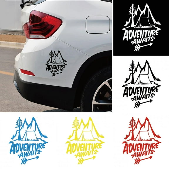 Walbest 1 Pcs Car Sticker - Adventure Awaits Tree Tent Mountains Reflective Decals Sticker Decoration Universal Auto