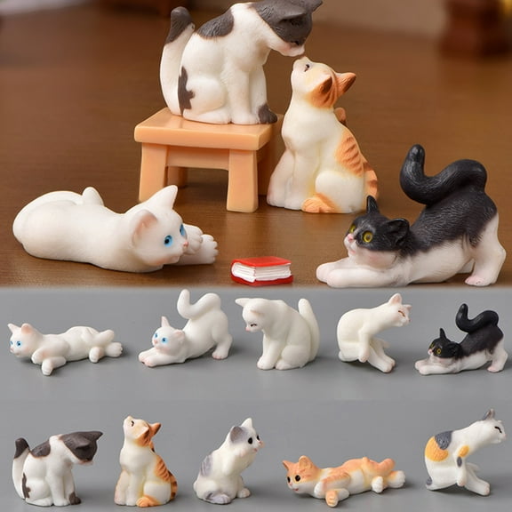Walbest 1 Piece Plastic Cat Ornament Animal Image Exquisite Realistic Mini Cat Crafts Miniature Figurine Decor for Home Office Desktop