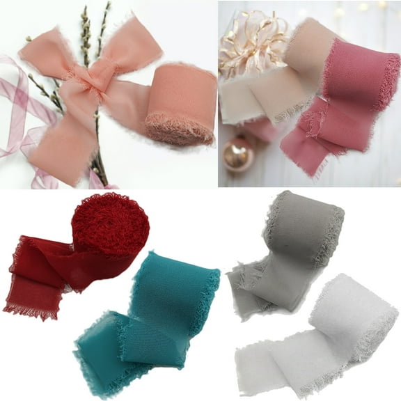 Walbest 1 Roll Frayed Edged Wrinkle Chiffon Silk Ribbon Party Xmas Wedding Flower Bouquet Wrap Decor Prop, 16.4 ft x 1.38 in