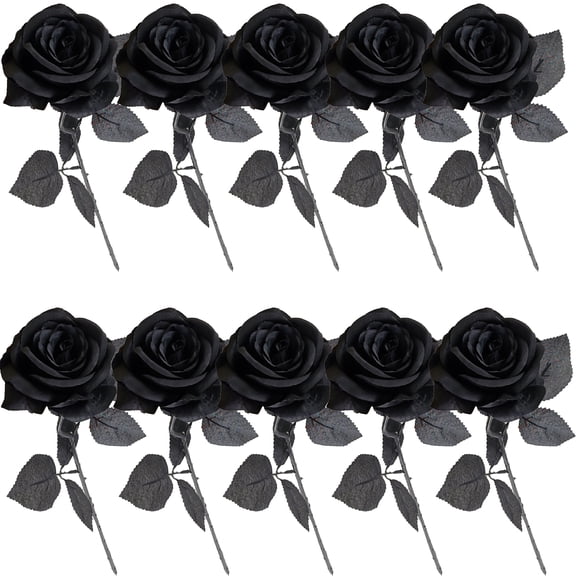 Walbest 10 Pack Decorative Faux Roses Everlasting High Simulation Relastic Black Rose Flowers Ornaments for Home