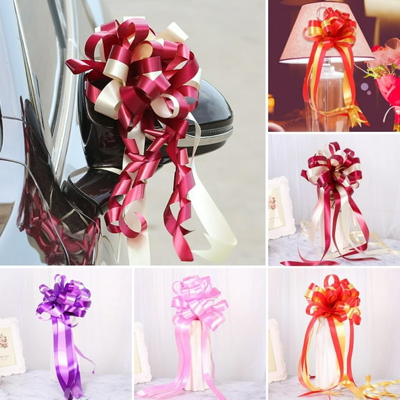 Walbest 10 Pack Happy Birthday Car Bow Car Ribbon Bow Wrapping Bow Decorative Pull Bow for Christmas Party Birthday Car Decoration, Pink