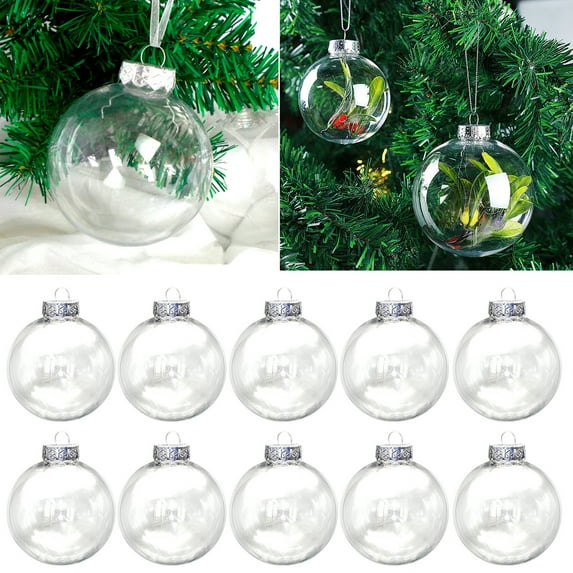 Walbest 10 Pack Transparent Plastic Christmas Balls Hollow Glossy DIY Empty Baubles, Creative Decoration Hanging Balls Xmas Tree Decoration Pendant