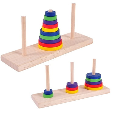 Walbest 10 Ring Tower of Hanoi Developmental Puzzle Game Toy, Classic Wooden Logic Toys Educational Geometric Stacker Brain Teaser for Kids and Adults