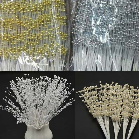 Walbest 10 Stems Imitation Pearl Sticks Beaded String for Crafts Spray Beads Wire Stems DIY Accessories Christmas Garland Wedding Bridal Flower Bouquet Party Table Decor