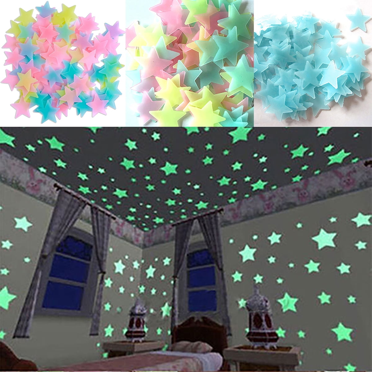 Walbest 100/40Pcs Colorful Glow in The Dark Luminous Stars