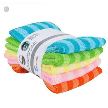 Walbest 100 Pack Microfiber Dish Cloth for Washing Dishes, Striped Dish Towel Rags, Kitchen Washcloth Cleaning Cloths Random Color 12"x12"