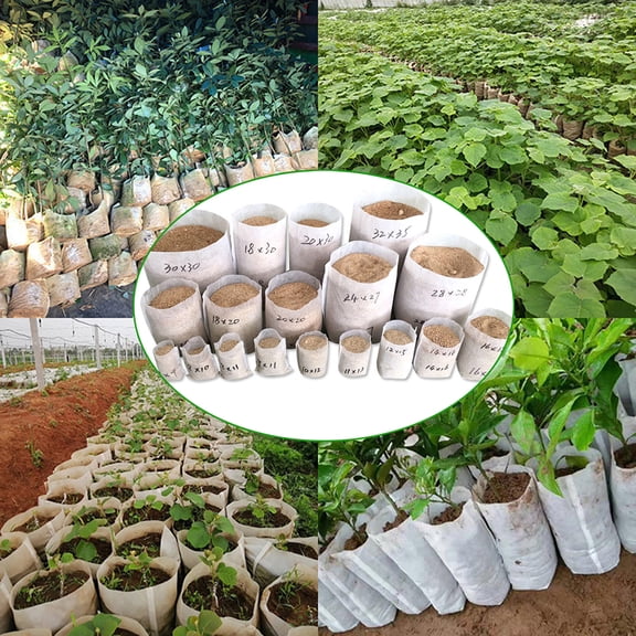 Walbest 100 pcs Seedling Plant Grow Bags, Biodegradable Non-Woven Nursery Fabric Seeding Starting Fiber Soil Transplant Pouches, Home Garden Supplies