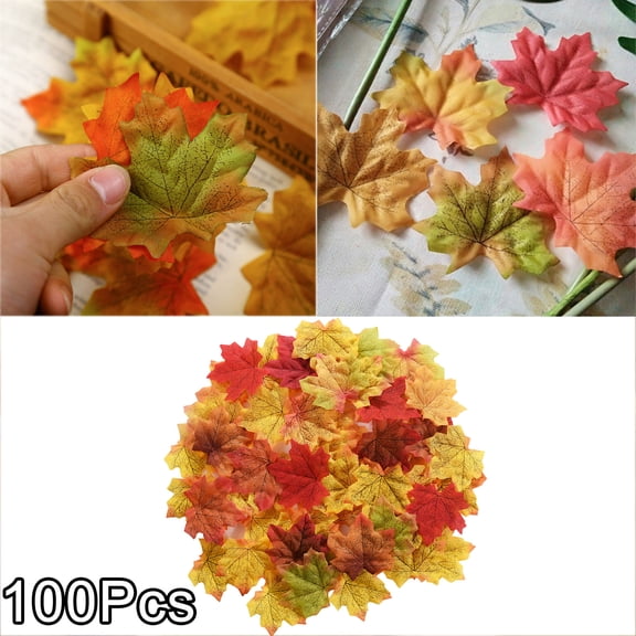 Walbest 100Pcs/Bag Simulation Maple Leaves Fine Texture Fabric Halloween Artificial Plant Fall Leaf Realstic Party Decoration