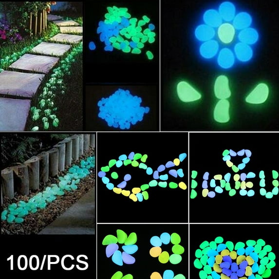 Walbest 100pcs Glow in The Dark Rocks Aquarium Decor Ornament Irregular Decorative Pebbles Fish Tank Gravel Stone Rocks, for Turtle Tank Vase Garden Bonsai Plants Patio Lawn Pathway - 0.87"