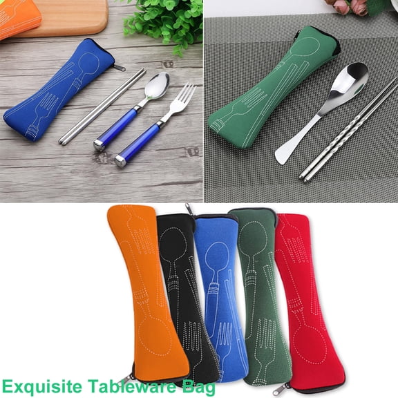 Walbest 10PCS Black Portable Travel Tableware Zipper Bag, Reusable Outdoor Hiking Camping Recyclable Cutlery Storage Pouch (size: 7.87" x 2.36")
