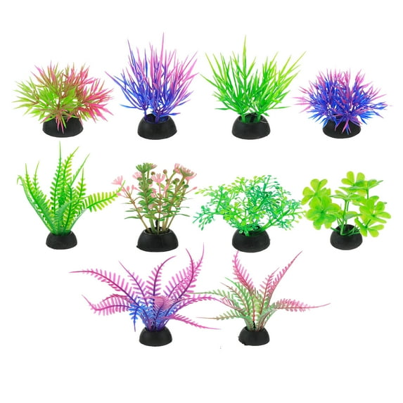 Walbest 10Pcs Artificial Aquatic Plants Small Aquarium Plants Artificial Fish Tank Decorations, Used for Household and Office Aquarium Simulation Plastic Hydroponic Plants, Size 1.57"~3.15"