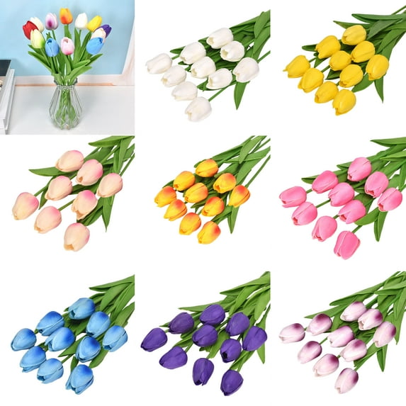 Walbest 10Pcs Artificial Tulips Real Touch Artificial Flowers Fake Tulip Bouquet Flower for Wedding Party Home Garden Office DIY Floral Arrangement Decor