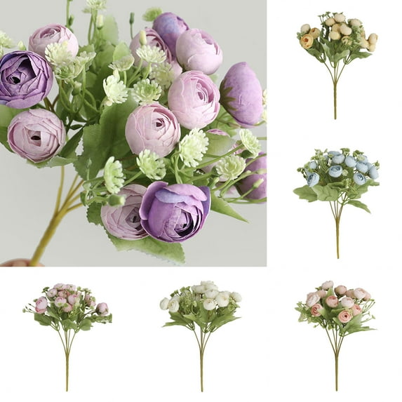 Walbest 11Inch Artificial Flower Non-fading Faux Silk Flower 15 Heads Blossom Faux Rose Flower Wedding Party Supply