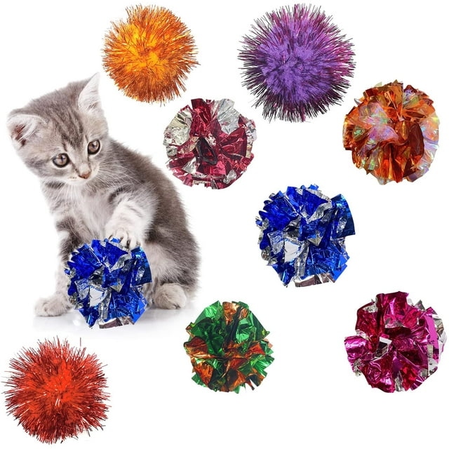 Walbest 12 Pcs Crinkle Balls Cat Toy Sparkle Ball Multicolor for