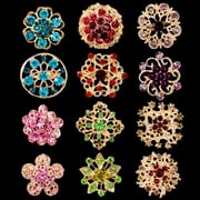 Walbest 12Pcs/set Floral Brooches Hollow Jewelry Gift Alloy Rhinestone Crystal Bridal Scarf Brooch Pins for Party Wedding