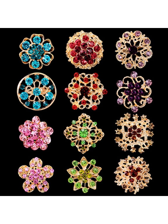 12Pcs/set Floral Brooches Hollow Jewelry Gift Alloy Rhinestone Crystal Bridal Scarf Brooch Pins for Party Wedding
