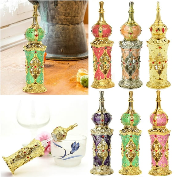 Walbest 12ml Arabian Style Essence Bottle Empty Bottle Refillable Fancy Vintage Perfume Bottle Arab Flower Essence Oil Bottle for Travel
