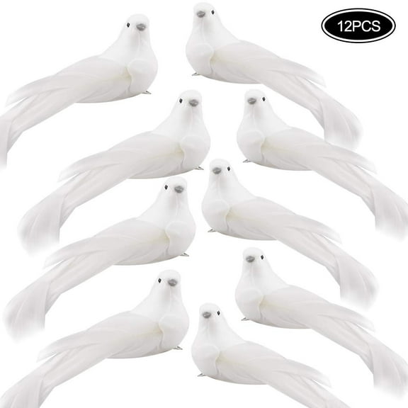 Walbest 12pcs Artificial Christmas Dove Birds Clip on Tree Ornaments, White Feather Birds Ornaments DIY Craft for Bonsai Wedding Decoration Party Accessories
