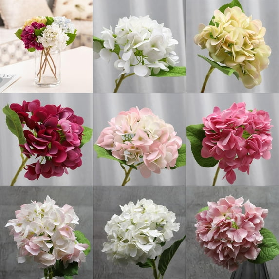 Walbest 13.4" Length Artificial Hydrangea Ball Flower Exquisite Full of Vitality Long Stem Hydrangea Artificial Flower, for Home Office Desktop Decor, 1pcs