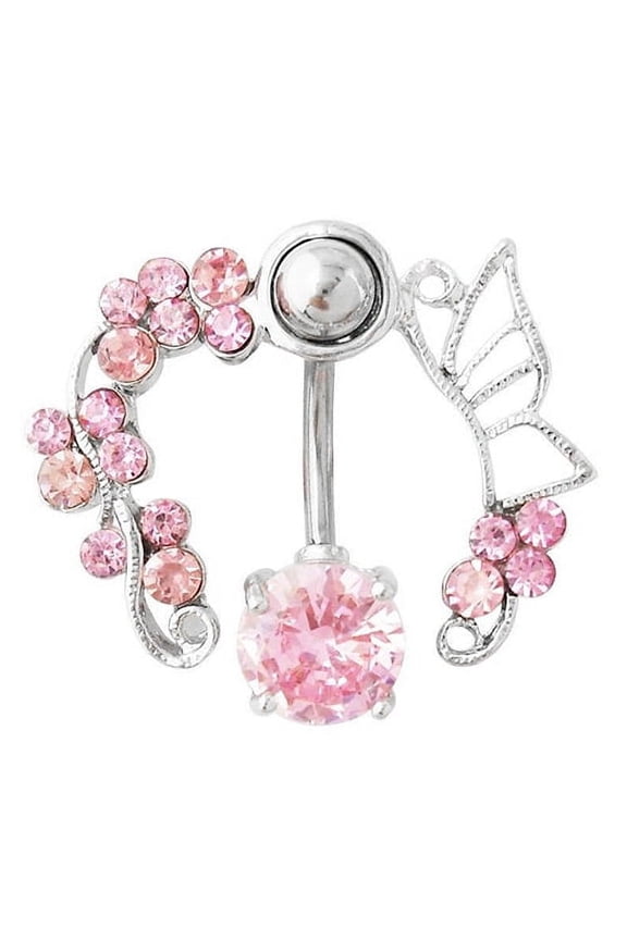 14G Butterfly Rhinestone Belly Barbell Button Ring Navel Body Piercing Jewelry
