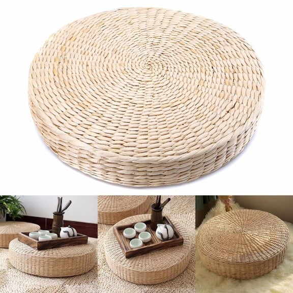 Walbest 15.75inch Round Pouf Tatami Seat Cushion Hand-Woven Tatami Floor Pillow Sitting Cushion, Padded Room Floor Straw Mat, Soft Yoga Mat for Living Room Balcony Garden Party