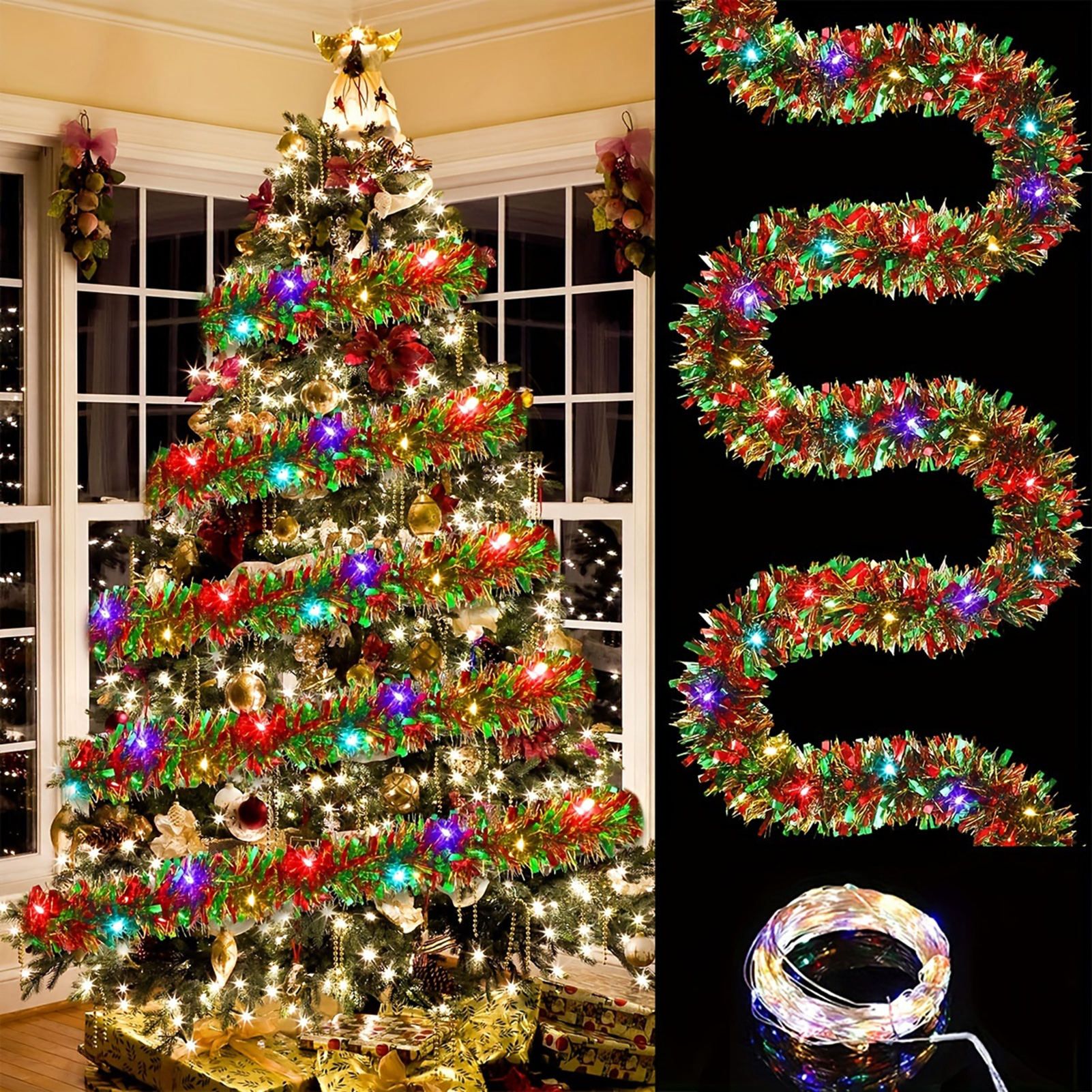 Walbest 16.4Ft Christmas Tinsel Strips Metallic Luster Garland with 50