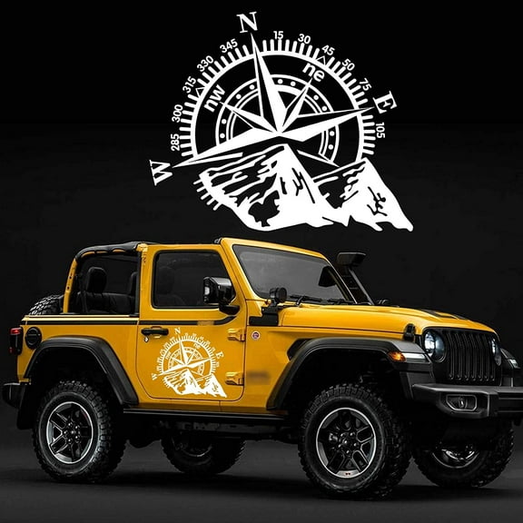Walbest 18.90" x 13.39" Mountain Compass Stickers Decal for Car Hood Auto Compass Graphics Stickers for SUV Off-Road Vehicles Car Body Side Door Trunk Universal Waterproof Vinyl Car Stickers (White)