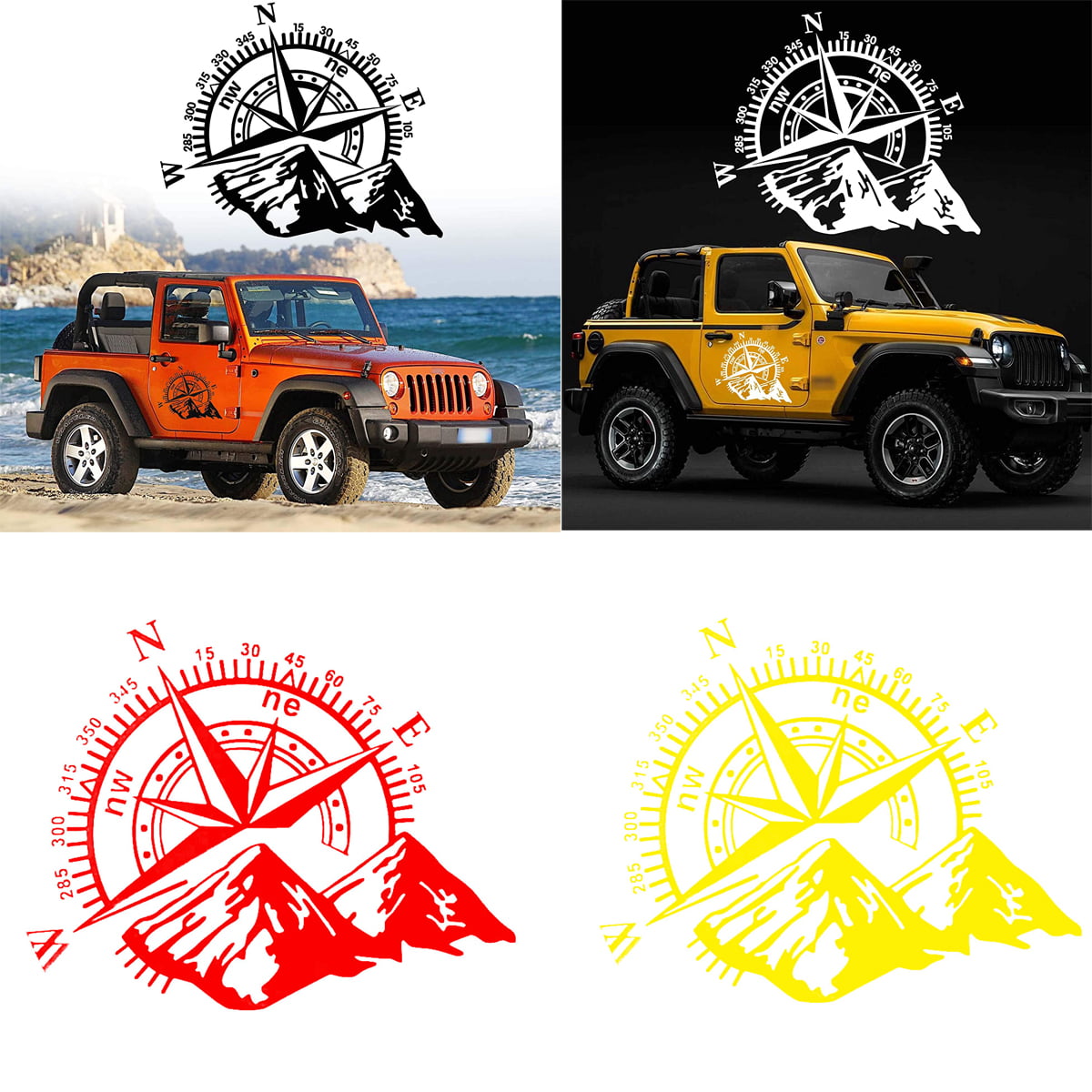 Walbest 18.90 x 13.39 Mountain Compass Stickers Decal for Car Hood Auto  Compass Graphics Stickers for SUV Off-Road Vehicles Car Body Side Door Trunk  Universal Waterproof Vinyl Car Stickers (Yellow) 