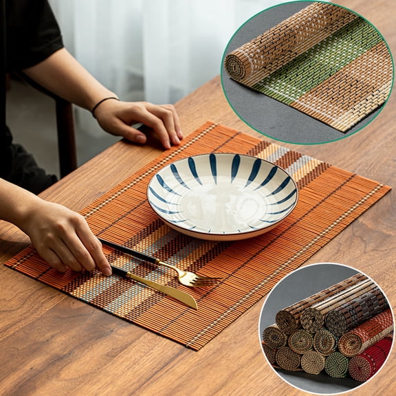 Walbest 18" x 12" Bamboo Tea Set Mat Table Place Mat Non-Slip Anti-scalding Table Decor Mat for Kitchen Dining Room, Multi-Colored