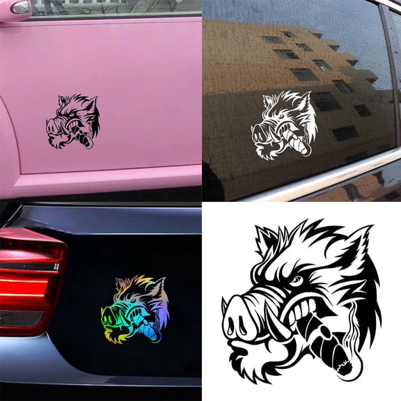Walbest 1PC 3D Personalized Car Stickers Decal Animal Ferocious Wild Boar Reflective stickers Decoration Sticker Window Decal Auto Truck Printed Scary Waterproof Self Adhesive Vinyl (Black)