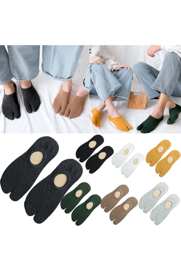 1Pair Men Womens Casual Cotton Loafer Boat Non-Slip Socks, Unisex Solid Color No Show Split Toe Elastic Low Cut Socks (One Size: Length 23cm/9.06")