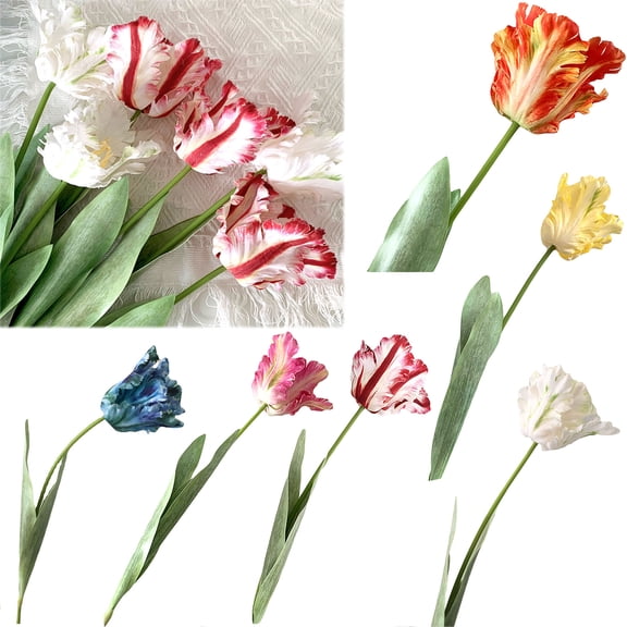 Walbest 1Pc 26.77 Inch Artificial Flower Vivid Decorative 3D Parrot Tulip Real Touch Fake Flower Decor Flower Arrangement for Home Office Party, Flower Diameter: 4.33"